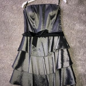 Gray ruffle dress with black bow